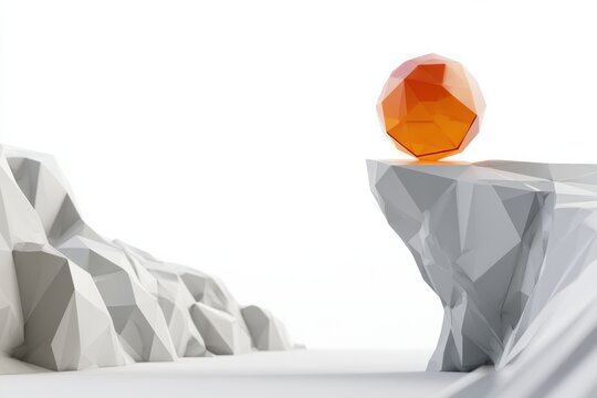Geometric Ball Moves Toward Cliff Edge on Low Poly Landscape Highlighting Tipping Point of No Return in a Contrasted Scene
