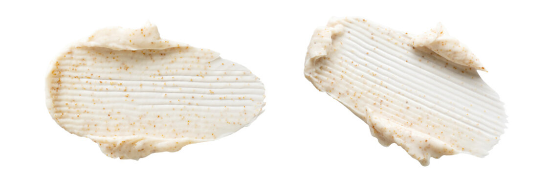 cosmetic smears scrub cream texture on white background
