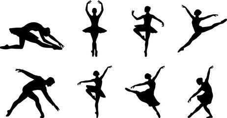 Ballet Dancer Silhouette Collection with Elegant Ballet Poses Isolated on White Background © MstSakila