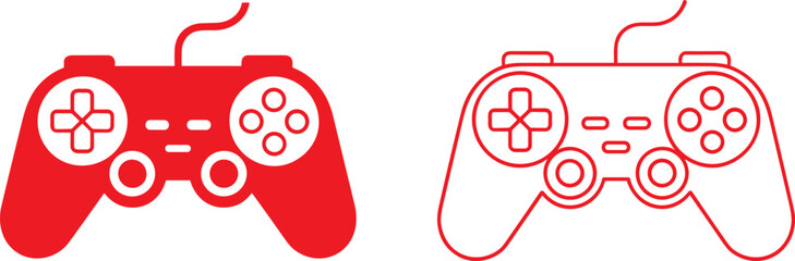 Game Controller Icon Set Collection with Outline and Filled Joystick Vector Illustrations © MstSakila