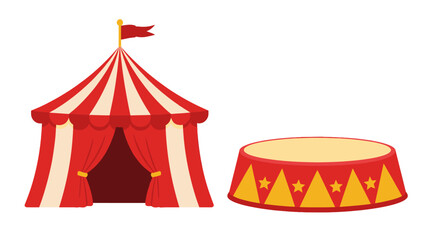 Red striped circus tent and performance ring vector illustration © Mark