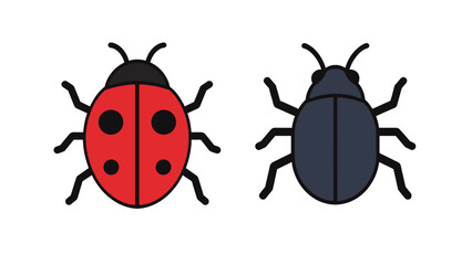 Red ladybug and dark beetle vector icons on white background © Mark