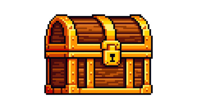 Pixel art treasure chest with lock.