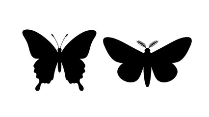 Black butterfly and moth silhouette set on white background © Mark