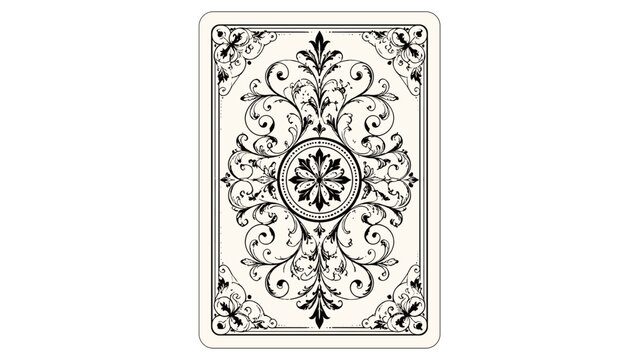 Ornate black and white playing card back design