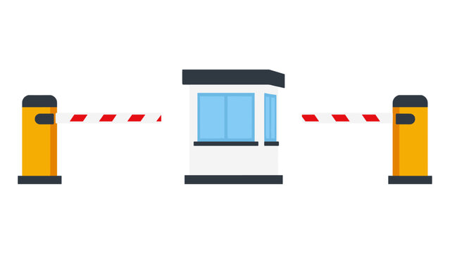 Vector parking gate barrier with security booth illustration