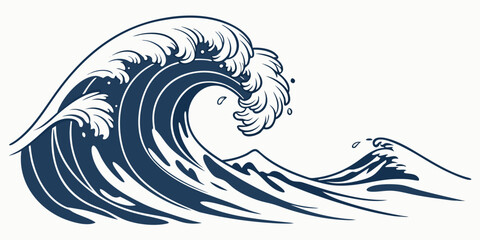 White background, sea wave forming heart shape in blue ink style, abstract fluid motion © Mamun