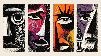 Abstract Series of Stylized Faces in Vibrant Colors Representing Emotions and Expressions © AI PIC