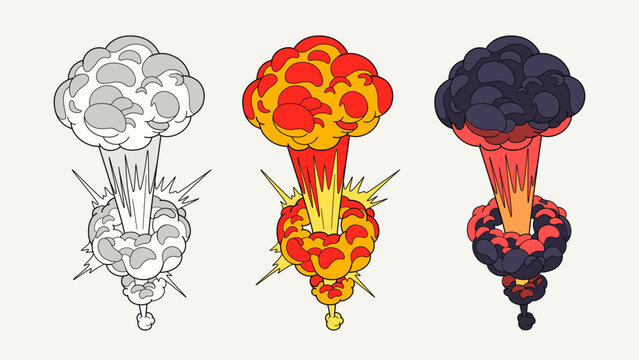 Comic explosion bomb smoke effect vfx illustration set