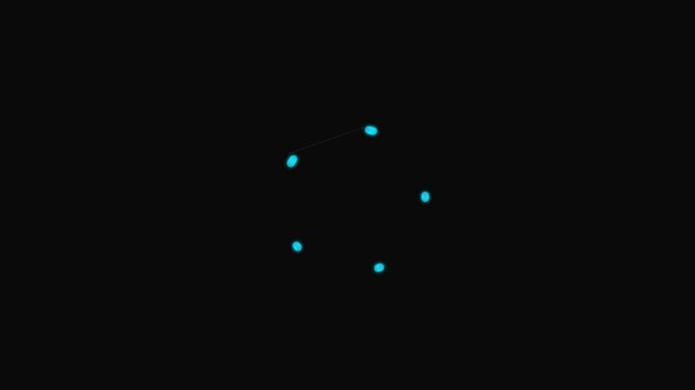 Five glowing blue dots arranged in a pentagon shape against a black background