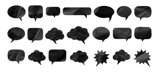 Fototapeta premium Transparent png of scrapbook style halftone speech bubbles vector paper graphic design elements in black and white with overlay for comic conversation text boxes and cartoon illustration collages set