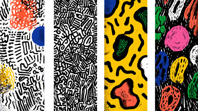 Colorful Abstract Geometric Patterns Featuring Vibrant Dots and Playful Lines in Modern Design