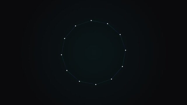 Minimalist geometric circle formed by white dots connected by thin lines