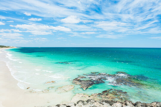 The clear blue beach and whites sands of Clayton Beach Mindarie Western Australia