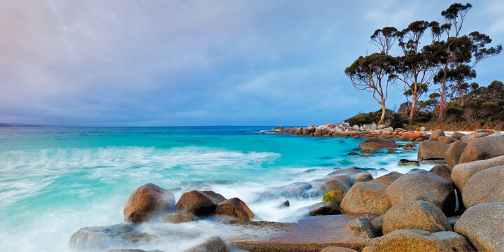 Long exposure of coastline at bay of fires tasmania