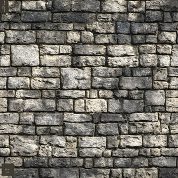 Realistic masonry background surface map featuring repeating stone blocks under balanced neutral illumination