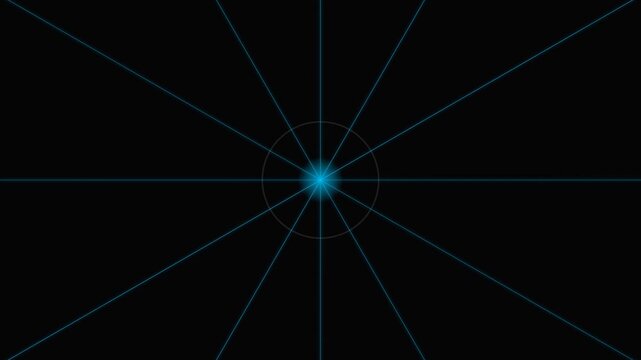 A glowing blue starburst pattern with radiating lines against black background