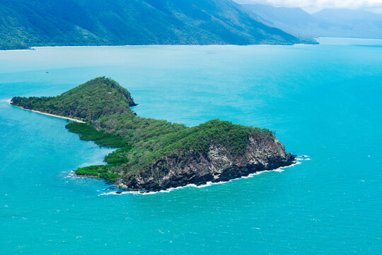 Aerial flyover Double Island Far North Queensland