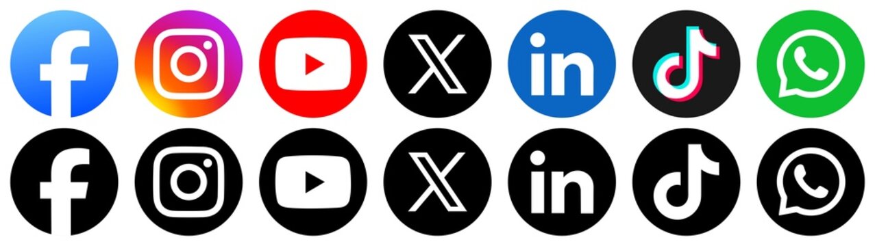 New 2026 social media network icons. facebook, instagram, twitter, Youtube, Tik Tok, LinkedIn, Whatsapp logo transparent png download