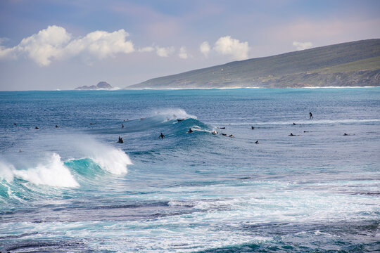 Surfers waiting on waves in Yallingup