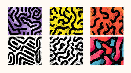 Fototapeta premium Colorful Abstract Pattern Design Featuring Wavy Lines and Geometric Shapes on a Light Background