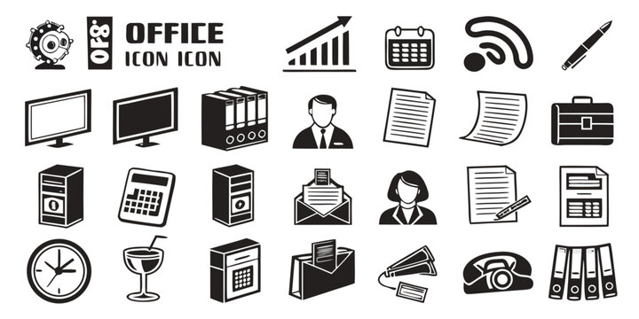Set of 50 office and business on white background, minimalist line style office business white background
