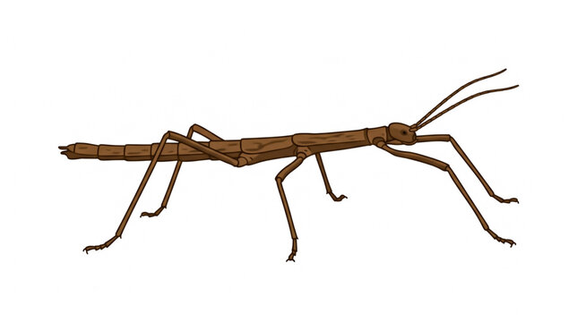 Walking stick insect vector illustration brown phasmid isolated on white background
