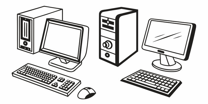 Minimalist black and white desktop computer setup with crt and lcd monitors crt monitor keyboard mouse