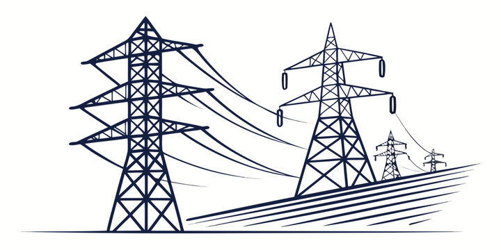 Black and white abstract electric grid network with transmission towers and power lines