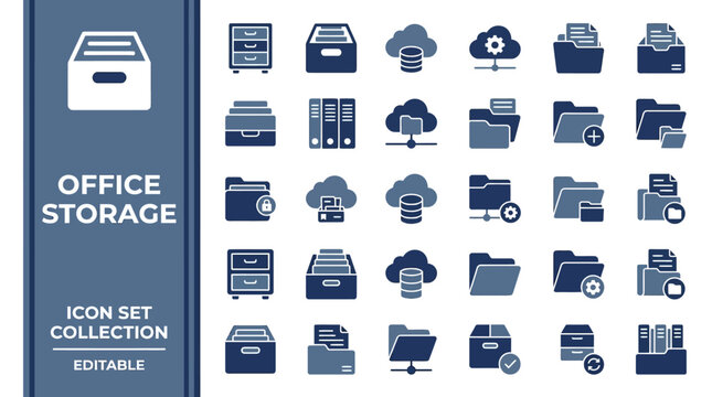 Office storage and digital archive folder icon collection