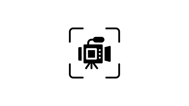 Camera recording icon animation with green scanning light on white background.
