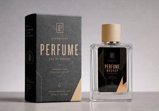 Perfume Bottle and Box Mockup