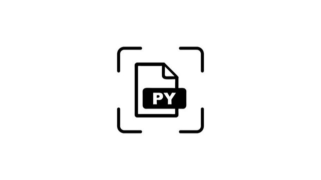 Py file icon animation scanning dynamic digital motion graphic on white background for technology and education.