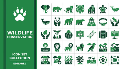 Wildlife conservation and endangered species protection icon set © Iconesia Studio