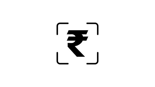 Digital indian rupee symbol scanning animation for mobile payment and banking technology interface.