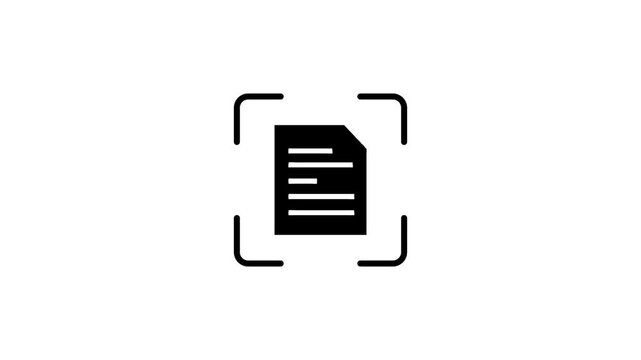 Minimalist digital document scanning animation with green laser line and focus frame on white background.