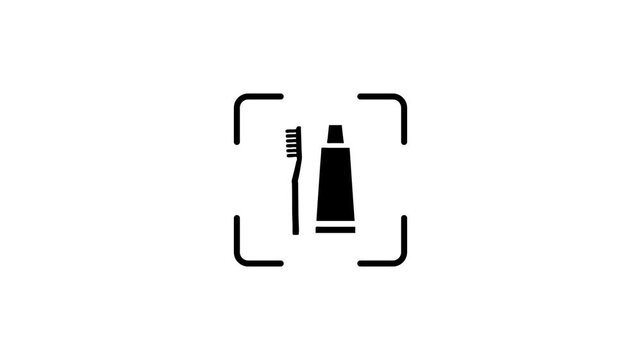 A motion graphic of a toothbrush and toothpaste tube being scanned by a green light, representing smart hygiene tracking.