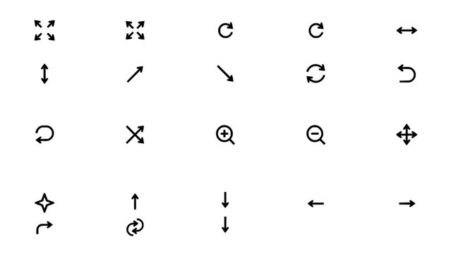 Arrows and Symbols in Black and White Directional and Action Icons Featuring Vector, Illustration, Design with Graphic and Sign