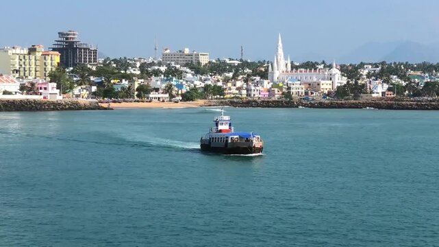 The boat service between the mainland and Vivekananda Rock Memorial at Kanyakumari, Tamil Nadu, India