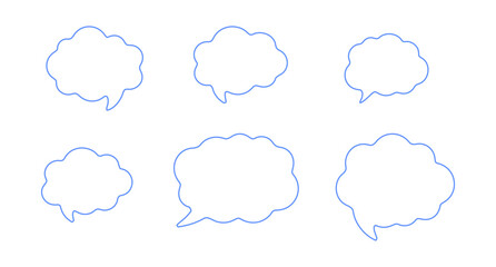 Obraz premium Set of blue comic speech bubbles with halftone shadows in transparent png overlay retro style pop art design elements empty cartoon talk cloud dialogue symbols for message and communication vector
