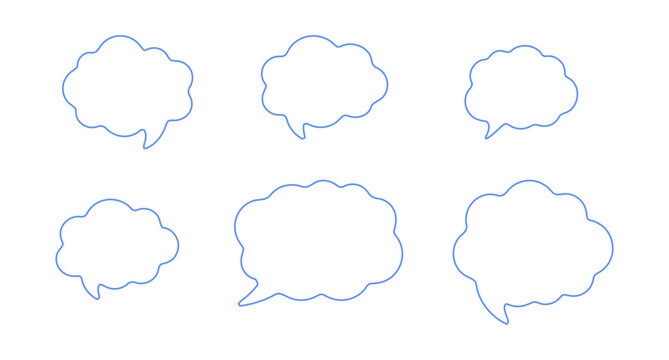 Set of blue comic speech bubbles with halftone shadows in transparent png overlay retro style pop art design elements empty cartoon talk cloud dialogue symbols for message and communication vector