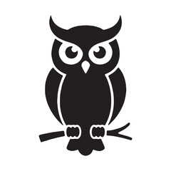 Fototapeta premium Black owl icon, silhouette bird, nocturnal animal, wildlife symbol, vector illustration