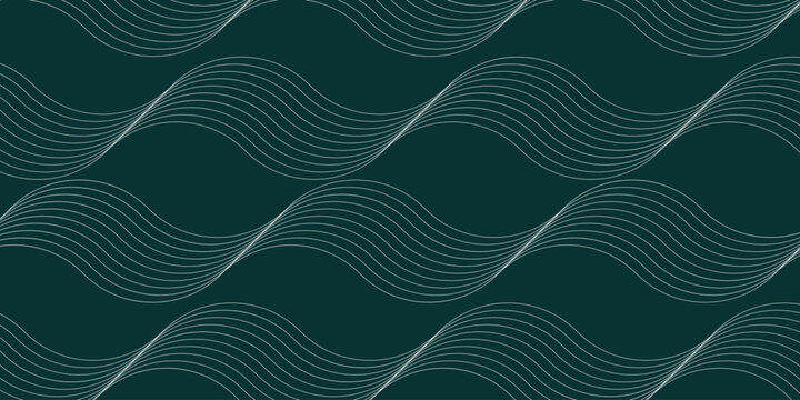 Elegant Wavy Line Seamless Pattern on Dark Green Background Minimal Modern Abstract Wave Design