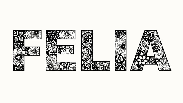 Felia text with floral and swirling patterns design element