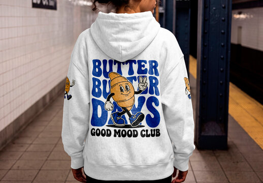 Hoodie Back View in Subway Mockup