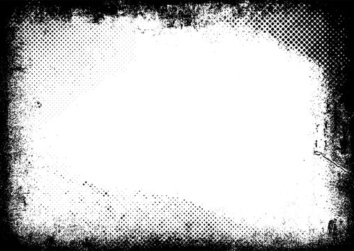 Detailed grunge style border design in black on white 