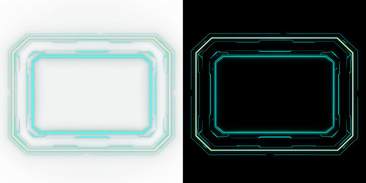 Glowing Cyan Sci-Fi HUD Border with Digital Tech Frame on Transparent Background