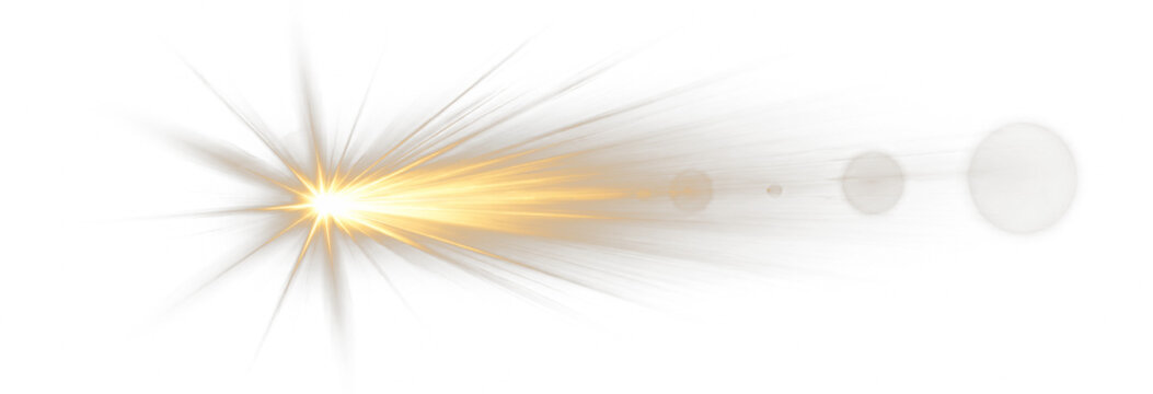 Gold light trail png overlay with radiant glowing beam and motion streak, on transparent background