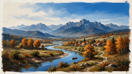 Fototapeta premium Beautiful scenic landscape with mountains and a calm lake