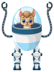 Fototapeta premium Cute Cartoon Alpaca Pilot Inside a Futuristic Robot Suit Vector